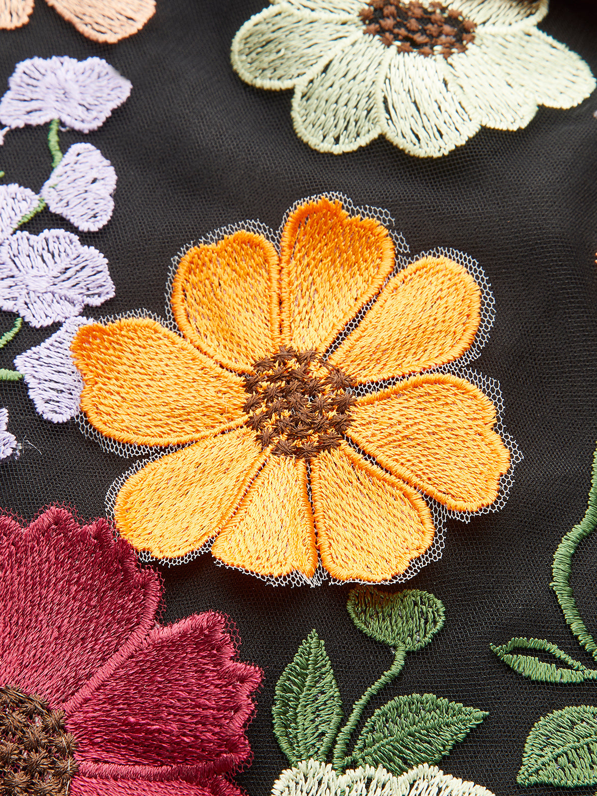 Colorful Floral Embroidered Mesh Dress