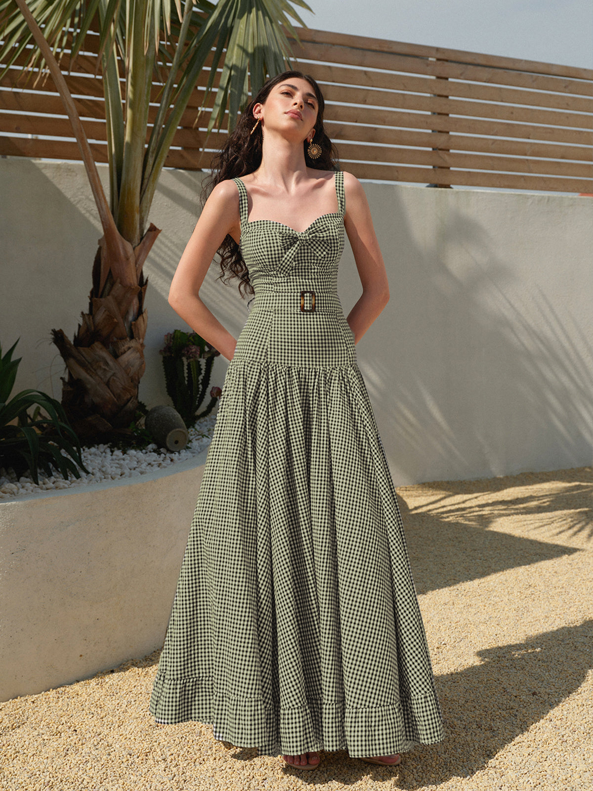 Gingham Belted Sleeveless Dress