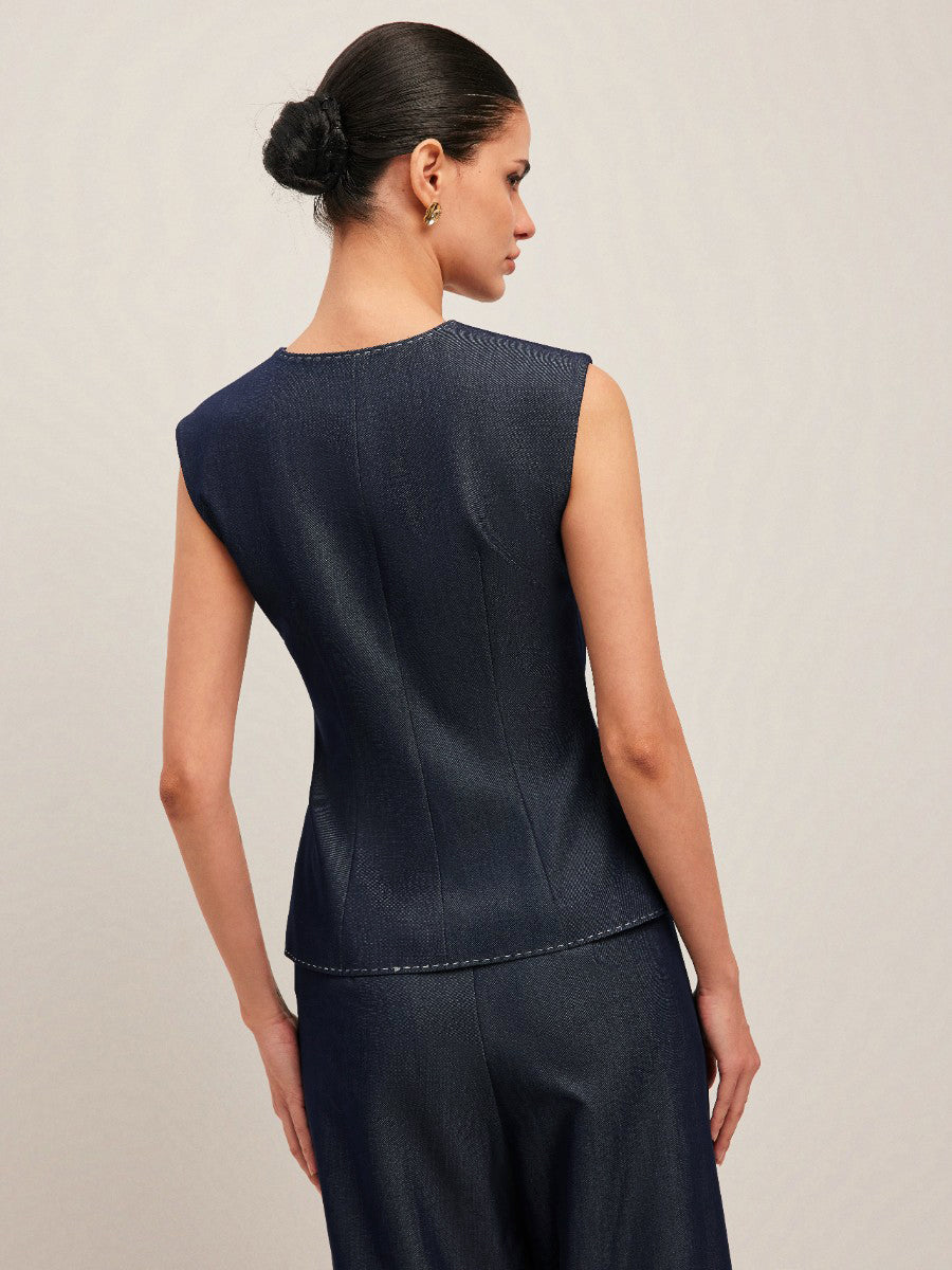 Contrast Stitched Buttoned Peplum Vest