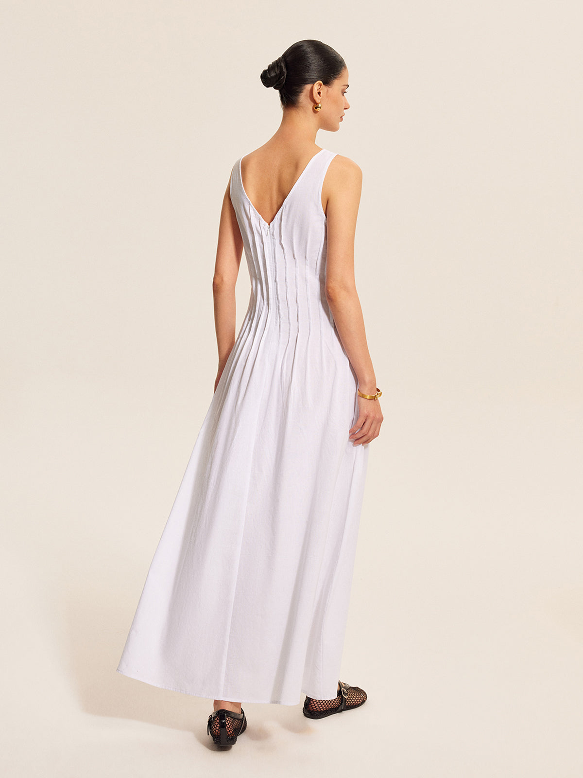 Cotton & Linen Pleated Sleeveless Dress