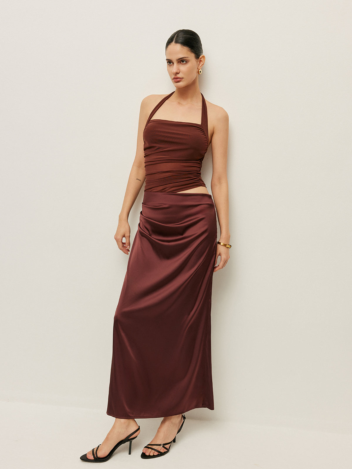 Ruched Halter Neck Cut-Out Detail Dress