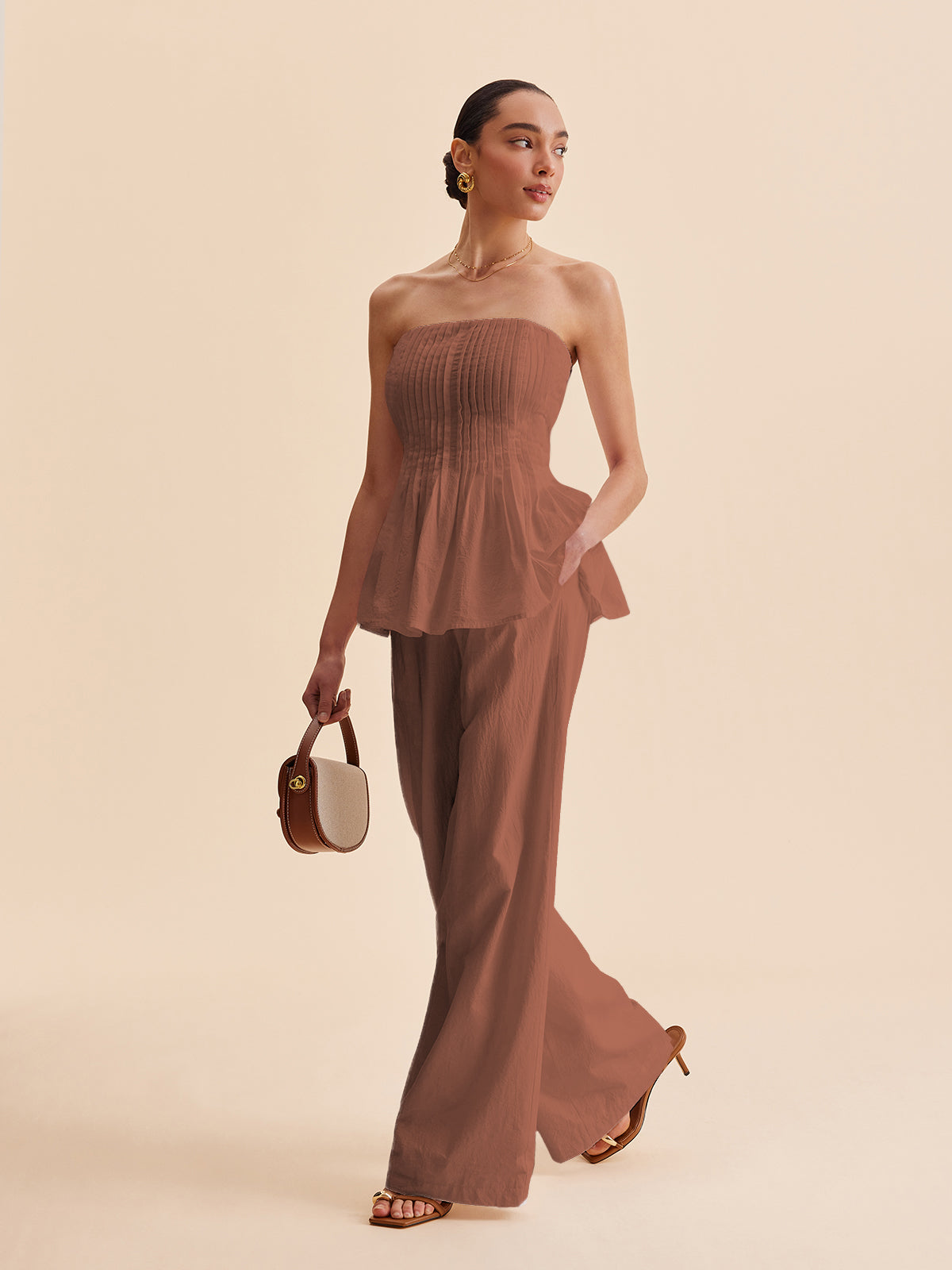 Cotton Mid-Waist Wide-Leg Pants With Pockets