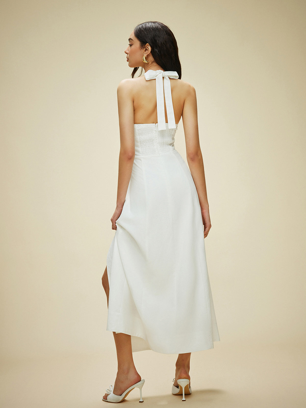 Cotton & Linen Halter Neck Bow Tie Dress