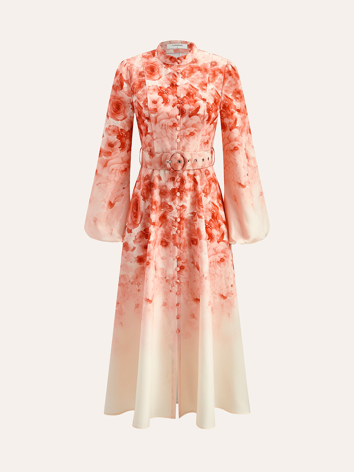 Belted Balloon Sleeve Floral Dress