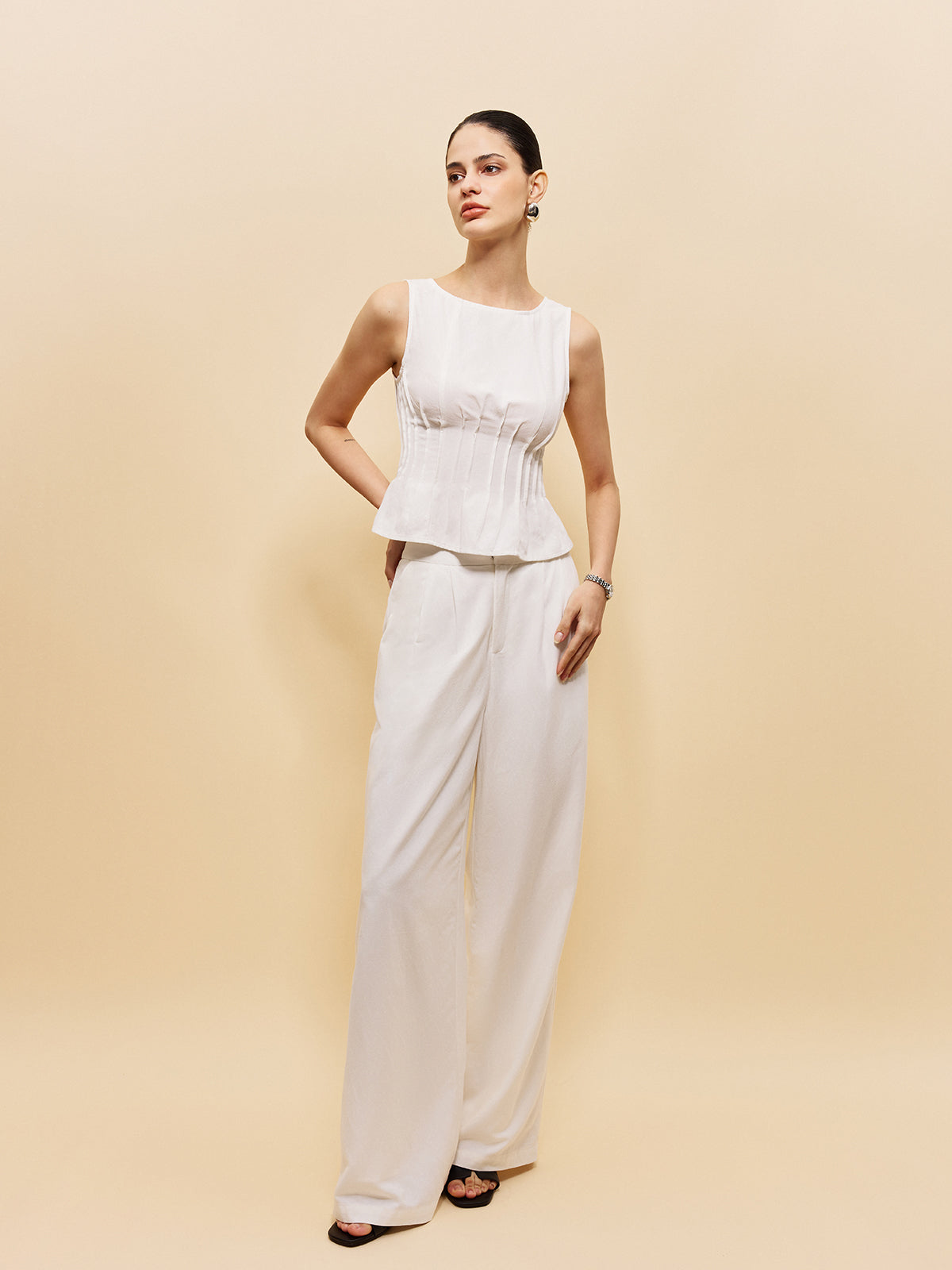 Peplum Top With Wide-Leg Pants Set