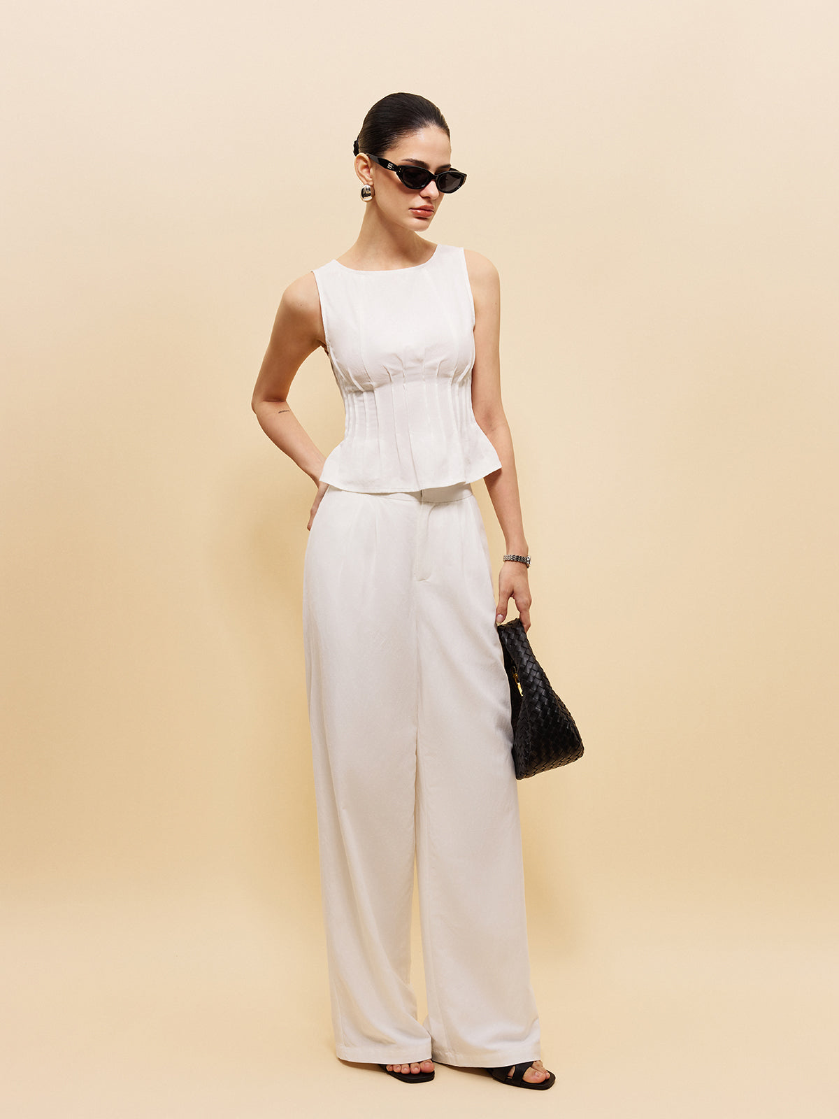 Peplum Top With Wide-Leg Pants Set