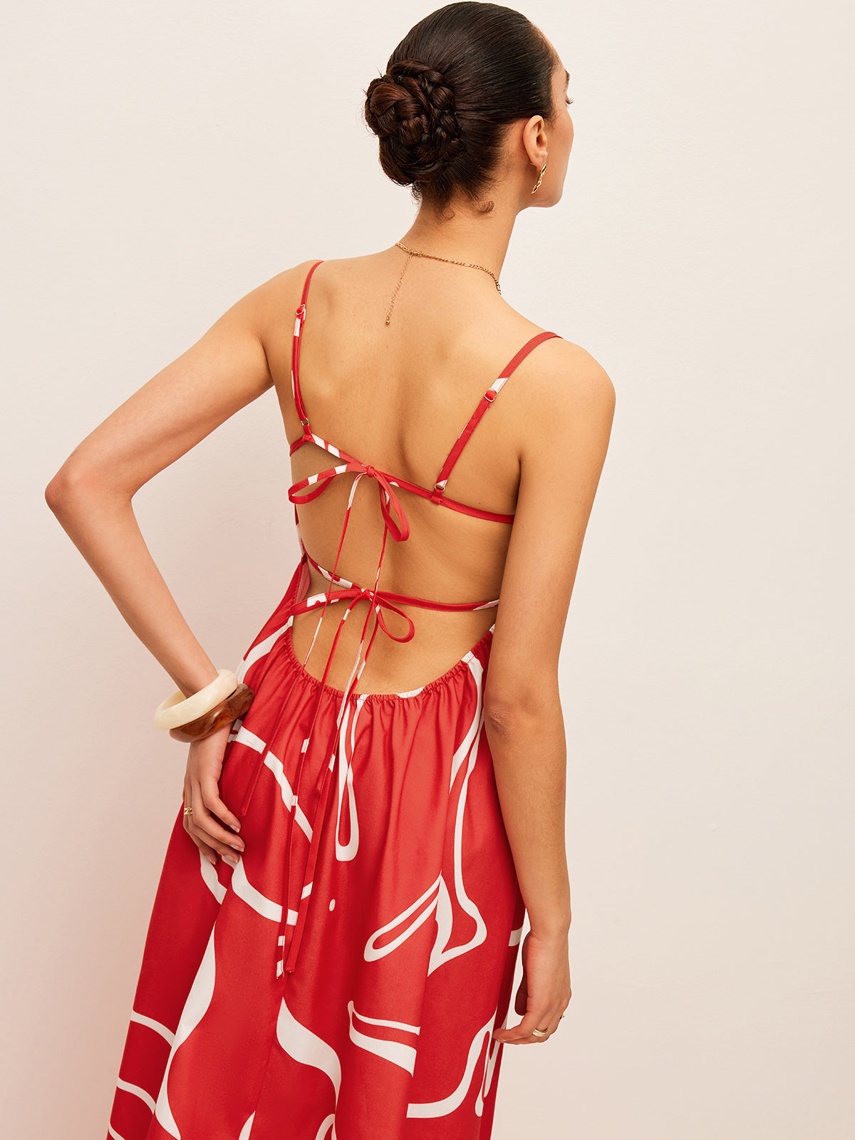 Printed Back Tie Detail Dress