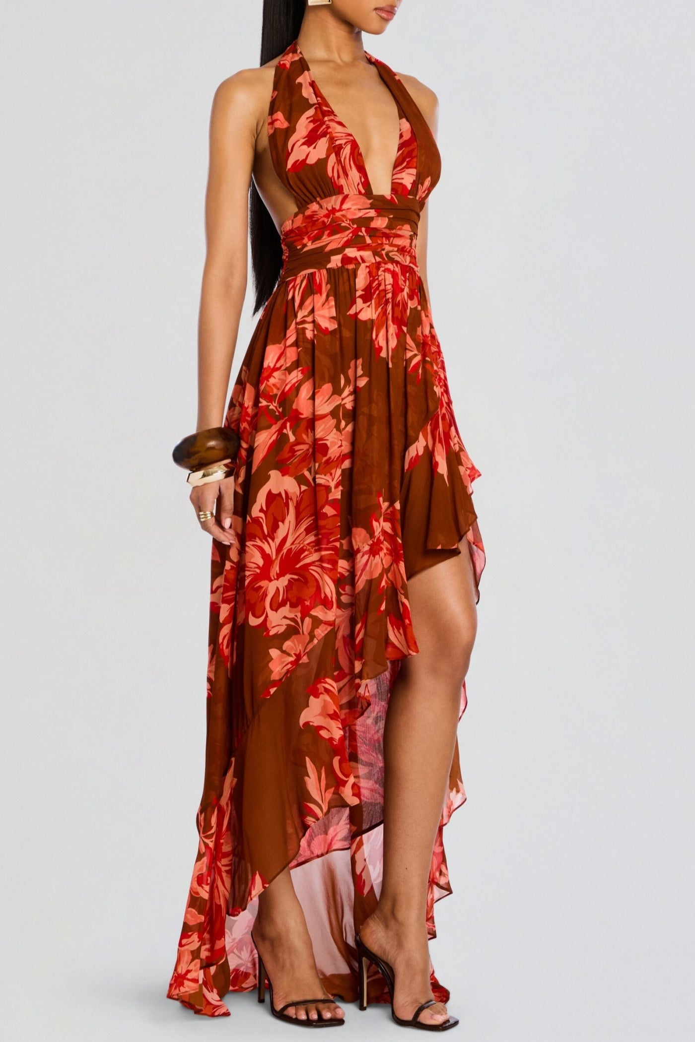 Blissa Floral Halter Print Maxi Dress