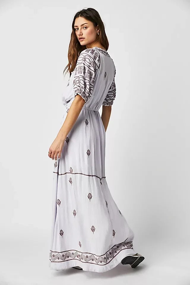 Floral Embroidery Cotton Boho Dress