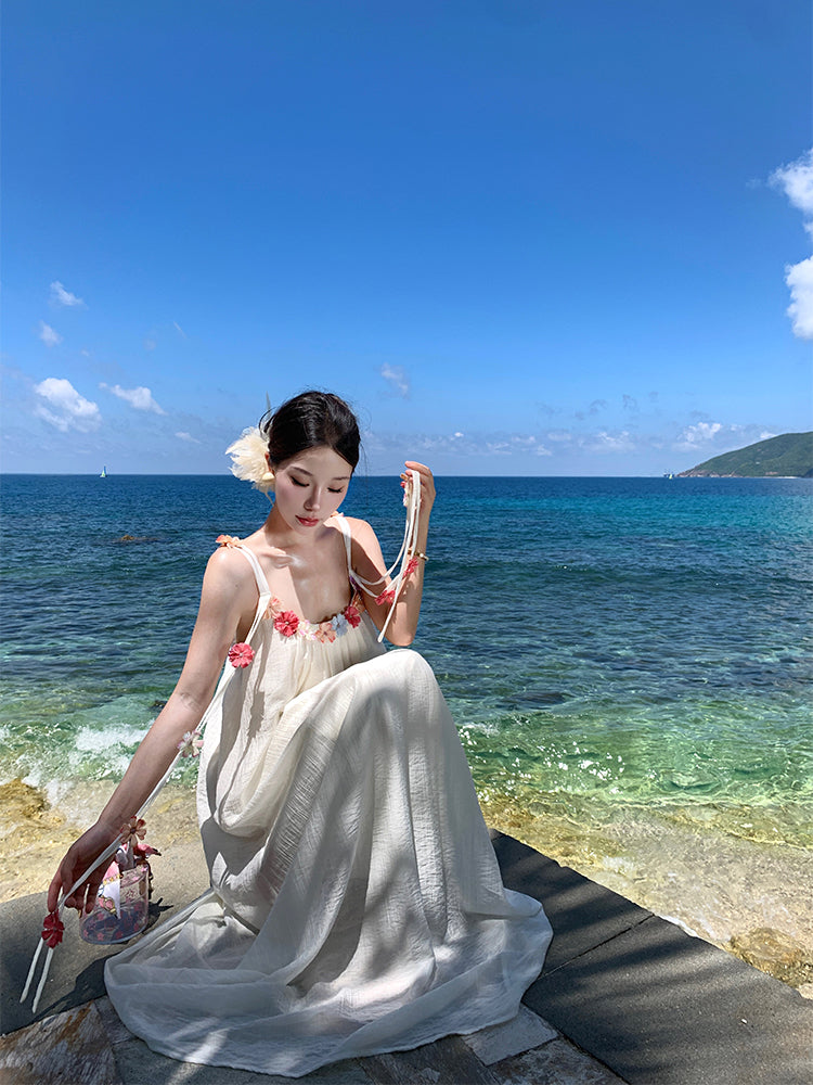 Boho Floral Maxi Dress Ethereal Loose-Fit Beach Getaway Outfit