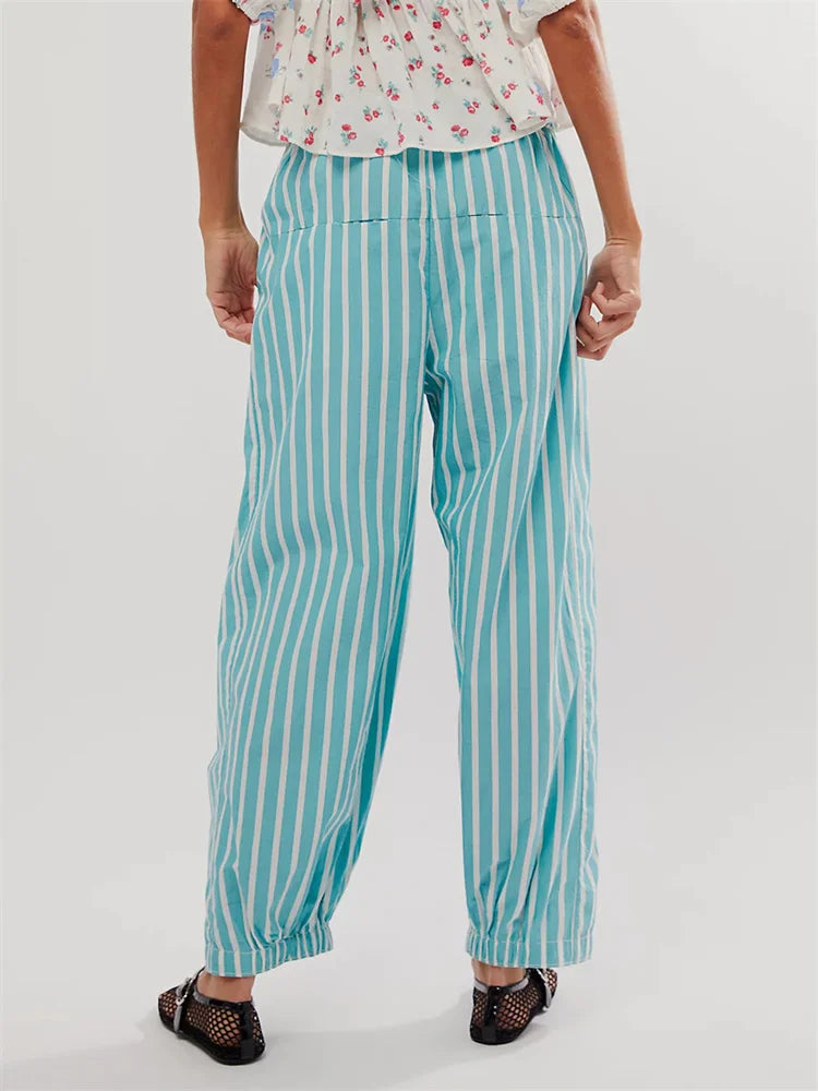 Striped Print Loose Casual Elastic Waist Pant