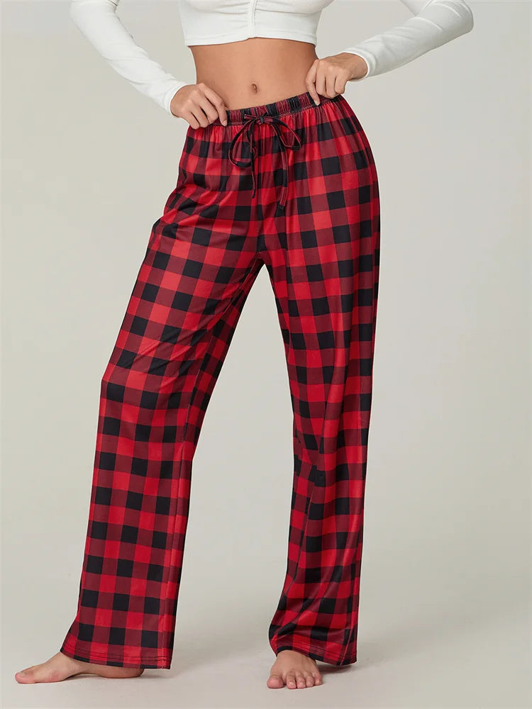 Christmas Plaid Print Lace-Up Elastic Sleep Pant
