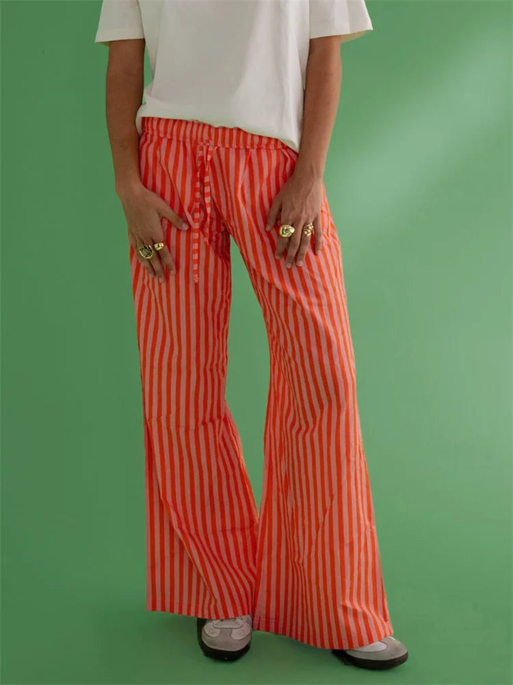 Baggy Striped Drawstring Wide Leg Pocket Pant