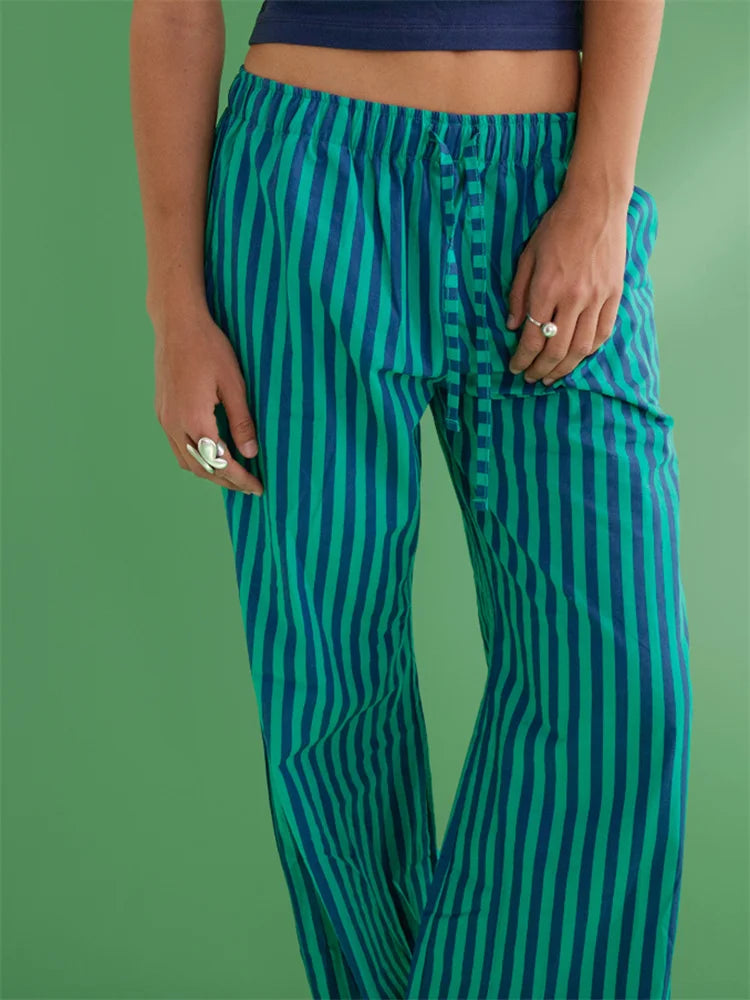 Baggy Striped Drawstring Wide Leg Pocket Pant