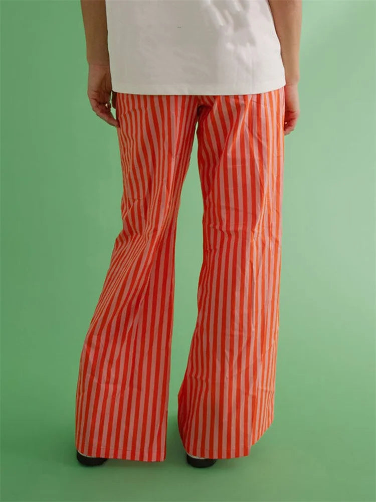 Baggy Striped Drawstring Wide Leg Pocket Pant