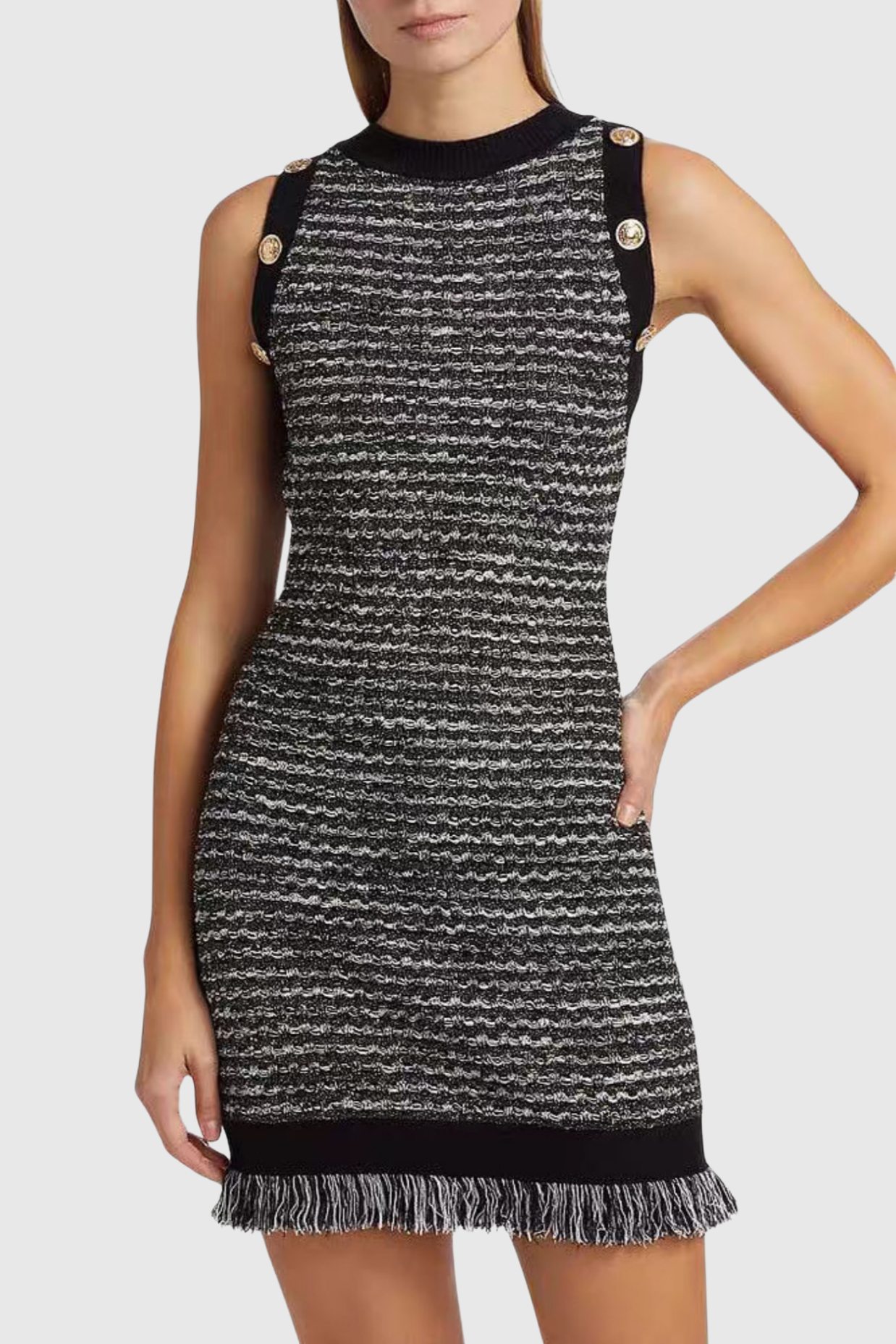 Cailean Fringe Tweed Sleeveless Mini Dress