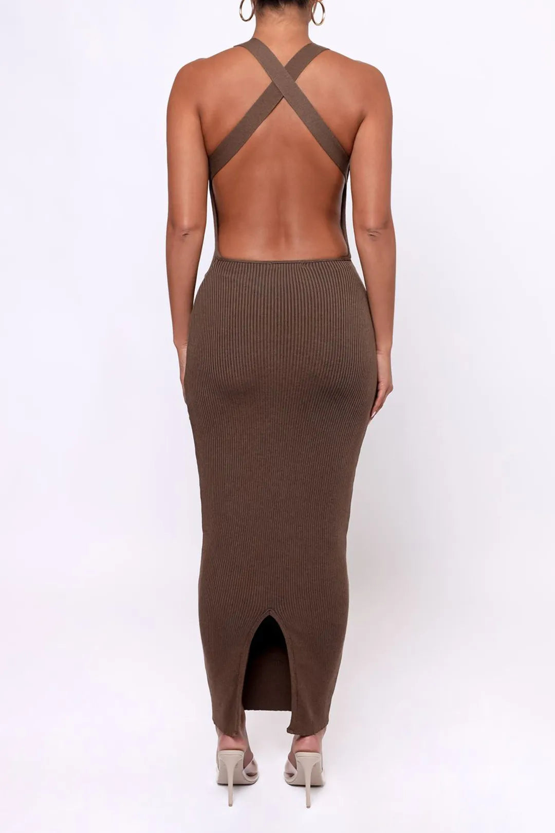 Callie Cross Backless Slit Midi Dress