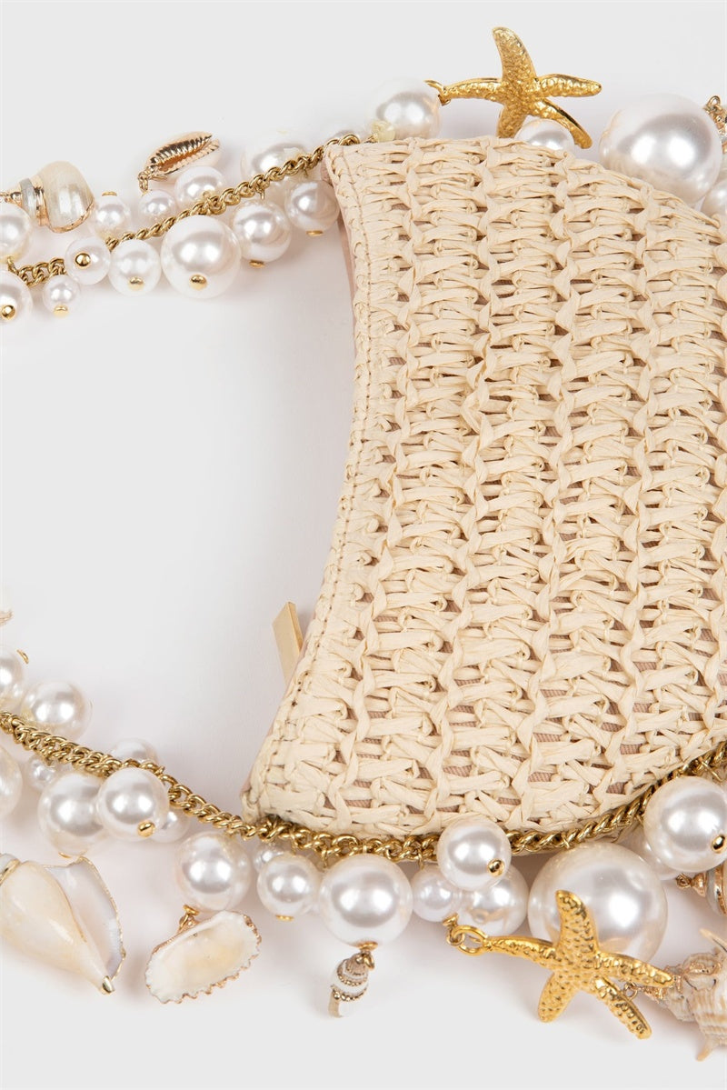 Camilla Shell Pearl Raffia Bag
