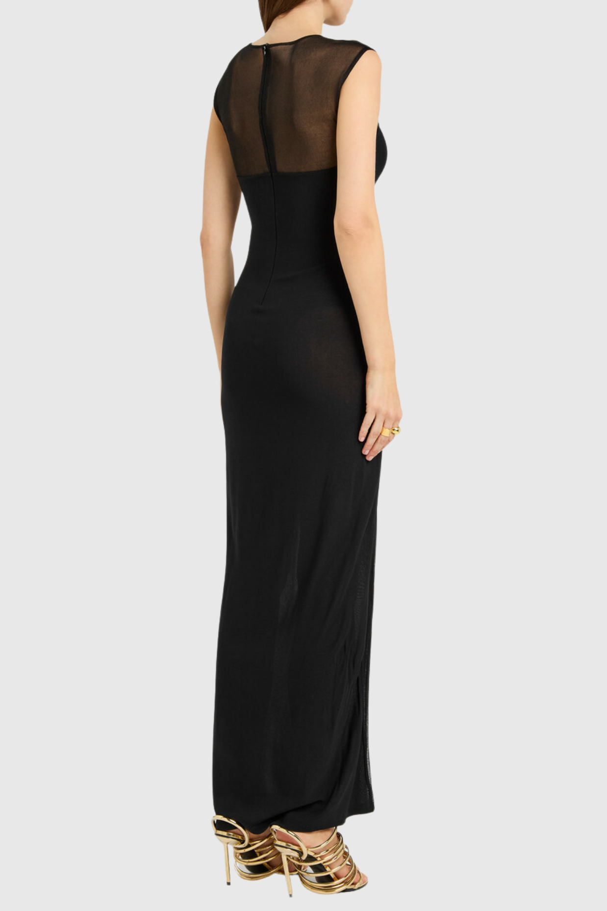 Carmina Mesh Paneled Maxi Bandage Dress - Black