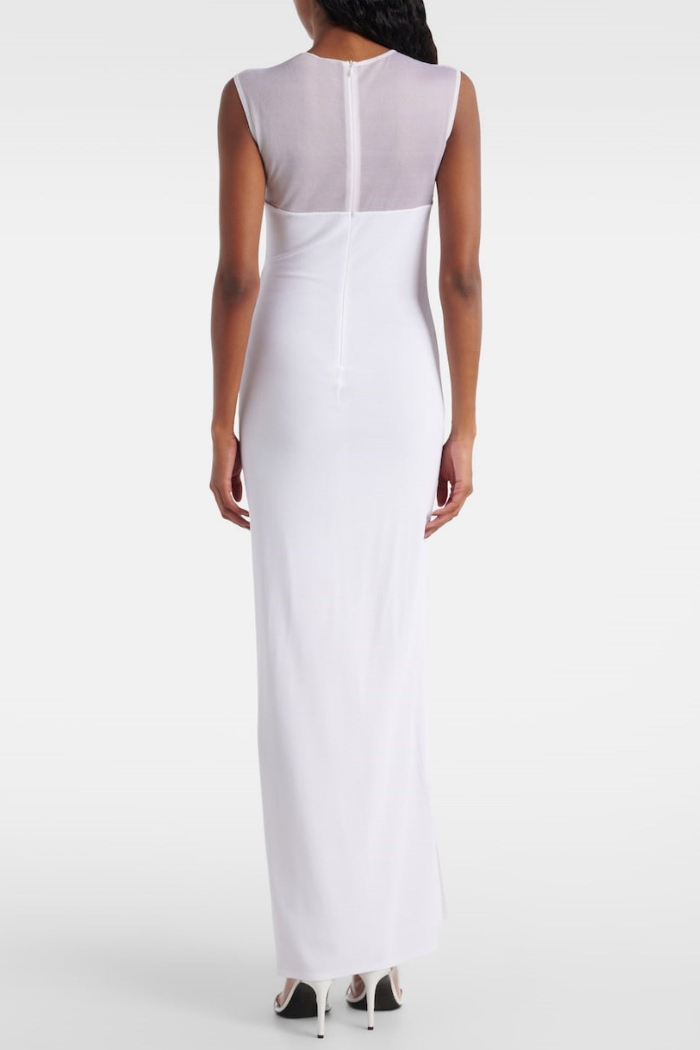 Carmina Mesh Paneled Maxi Bandage Dress - White