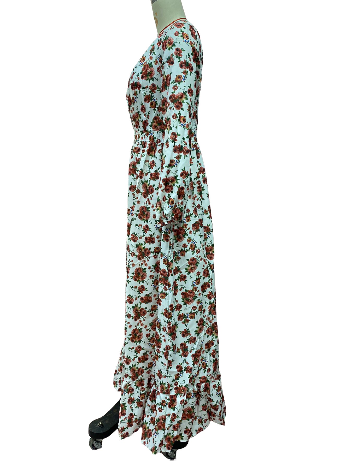 Long Sleeve Floral Maxi Gown - Pink Boho Flowy V Neck Ruffle Dress - Spring Holiday Beach 2026