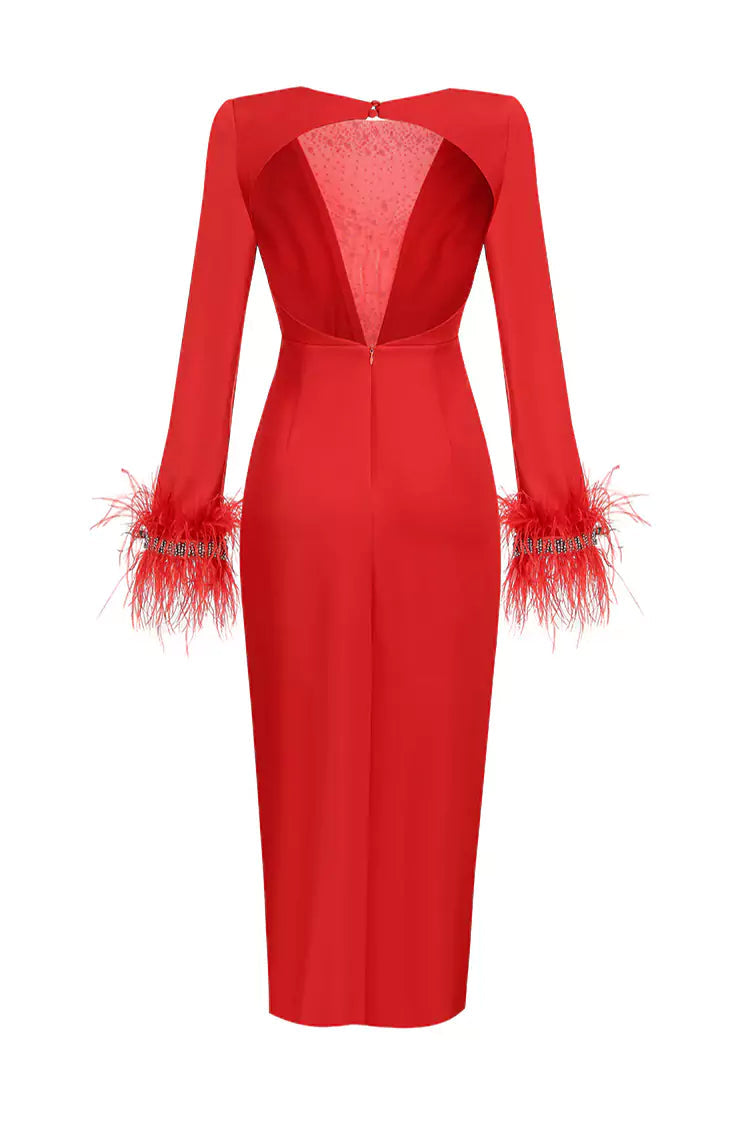 Charlee Red Feather Diamante Dress