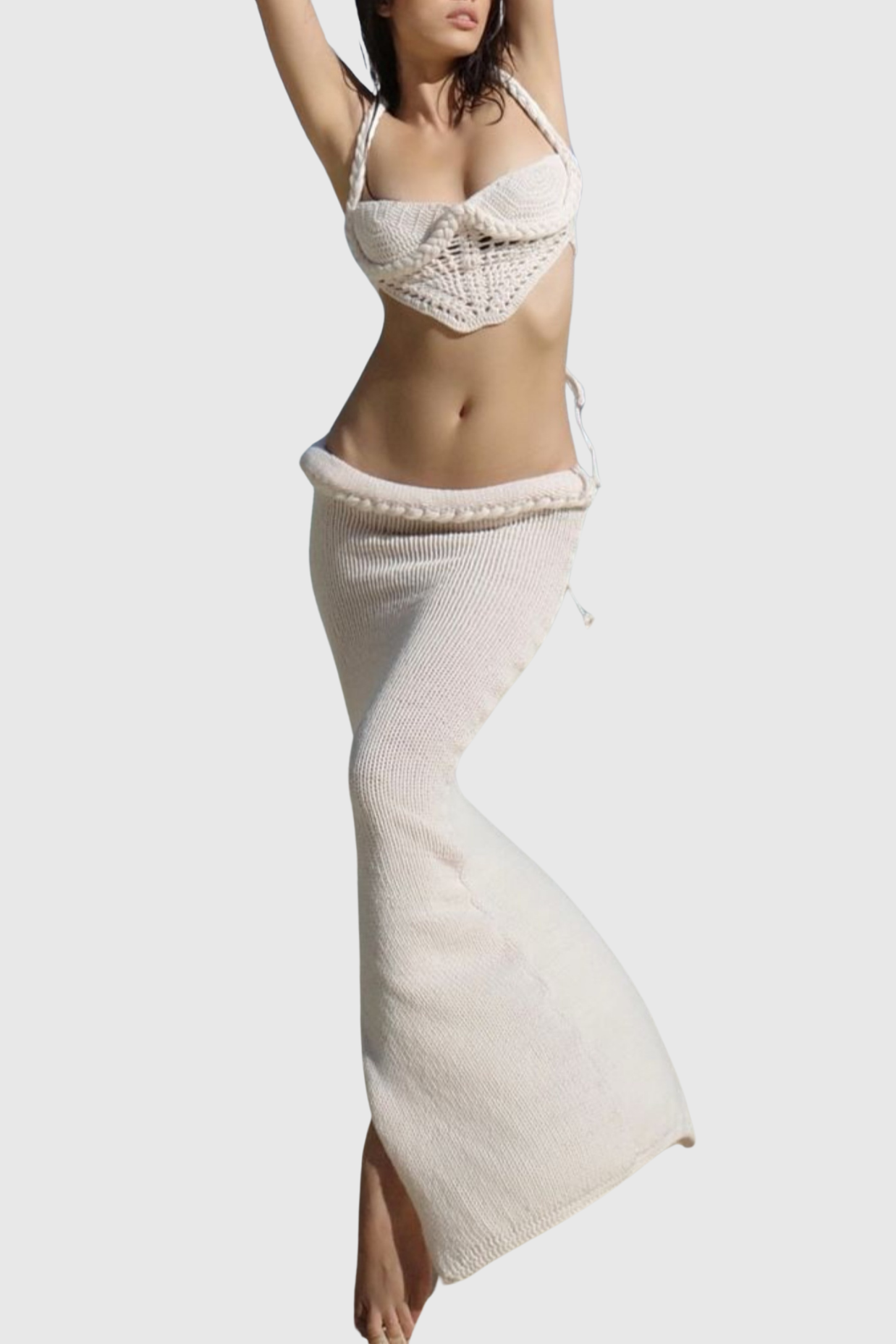 Chaylee Crochet Rope Corset Two Piece Set - Beige