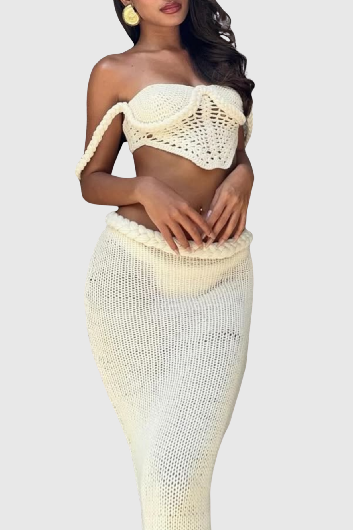 Chaylee Crochet Rope Corset Two Piece Set - Beige