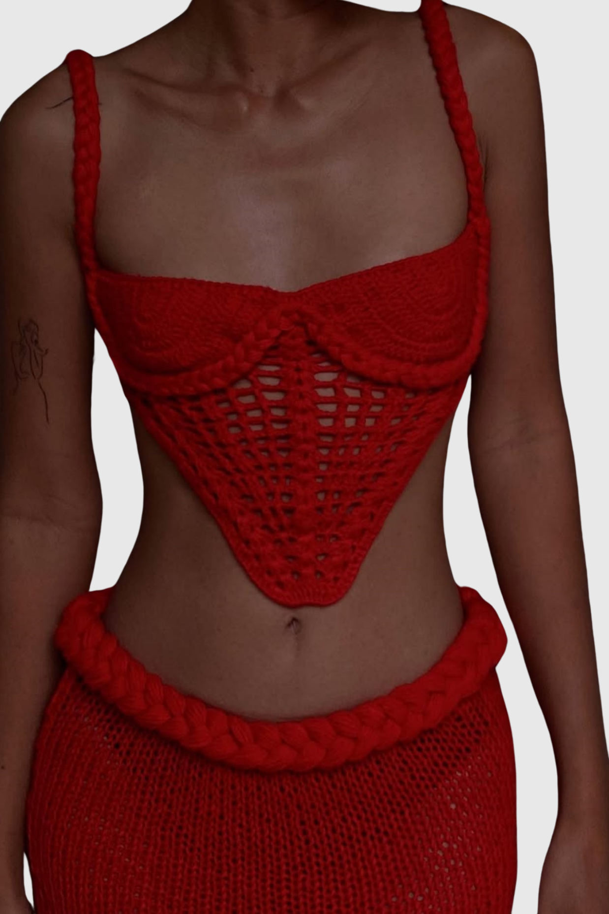 Chaylee Crochet Rope Corset Two Piece Set - Red