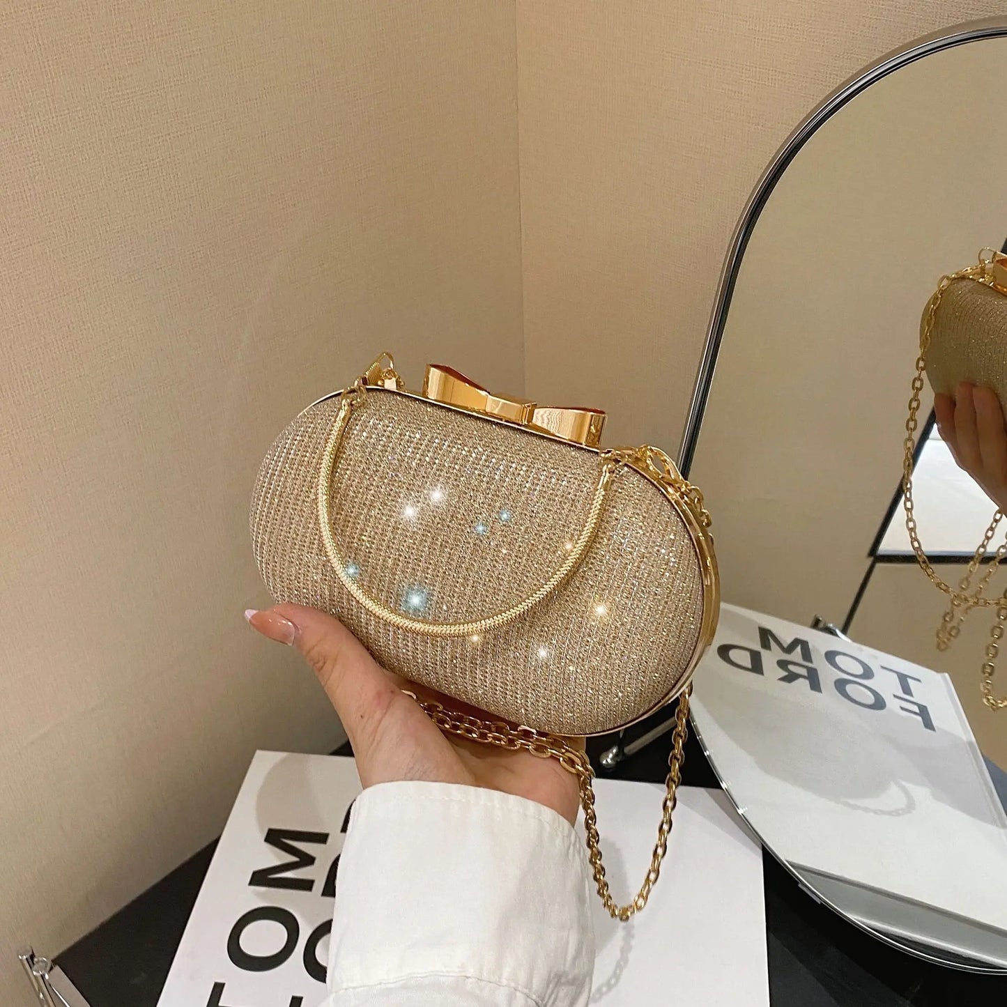 Pink Bling Sequins Evening Designer Luxury Crossbody Clutch Bag