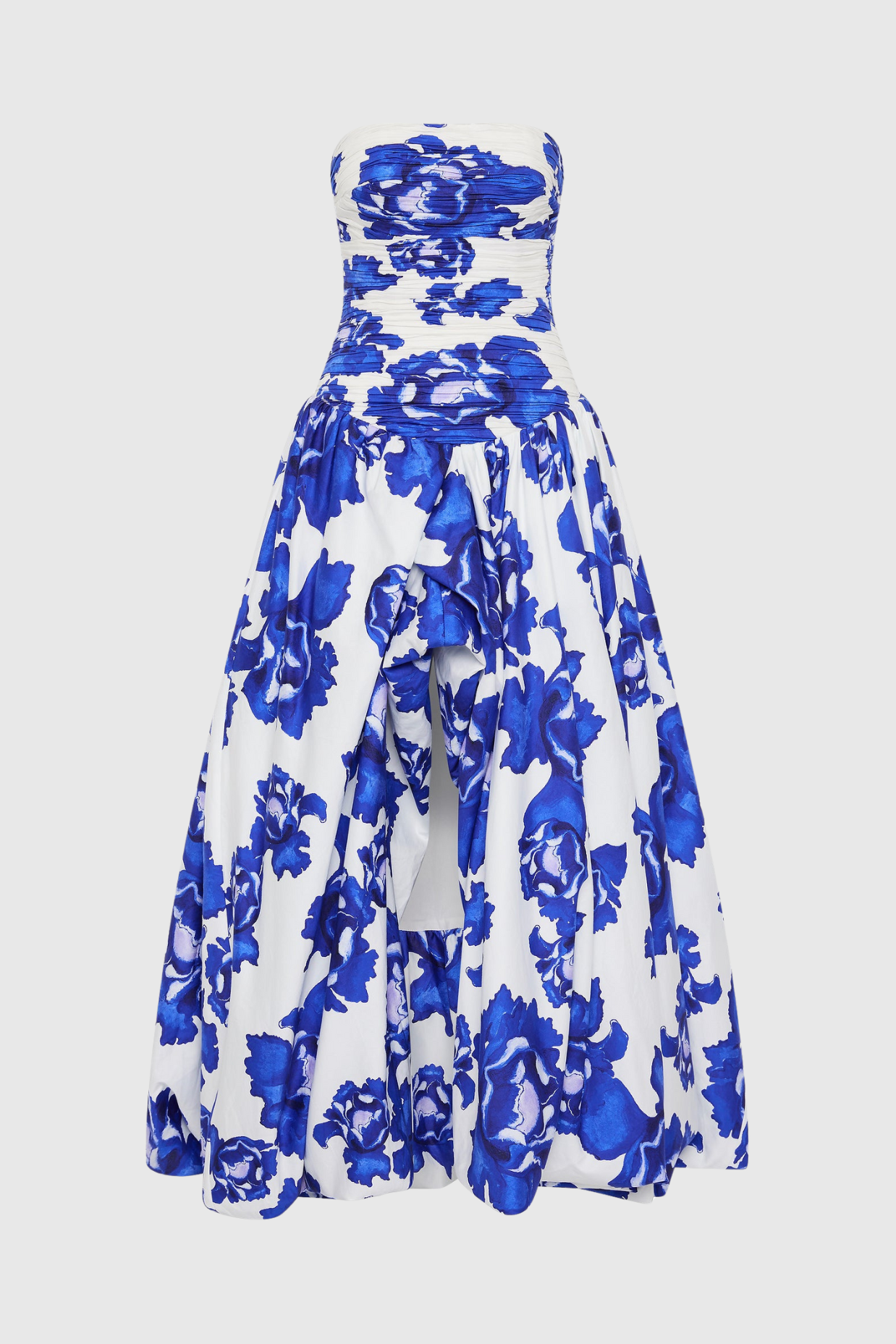 Coleka Floral Print Strapless Ruched Maxi Dress - Blue