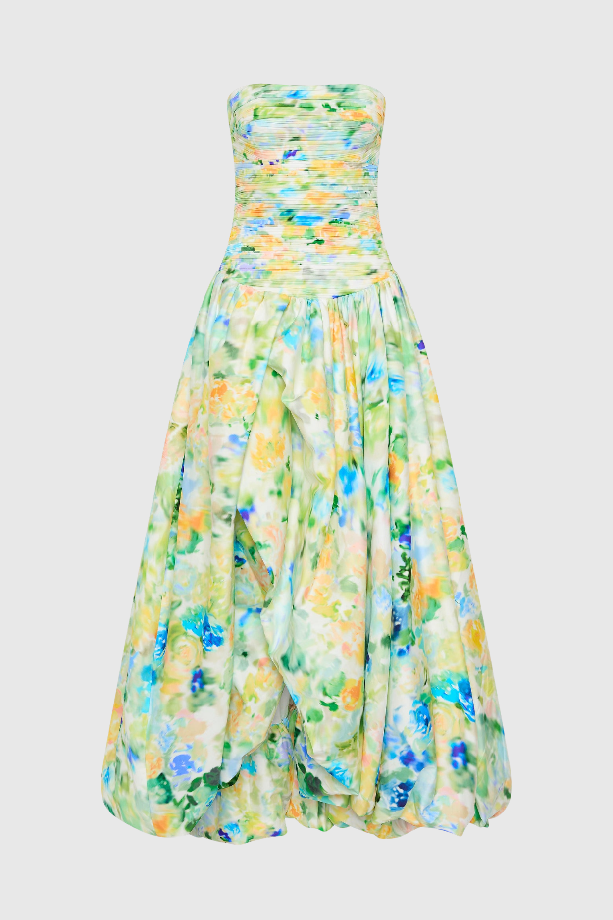 Coleka Floral Print Strapless Ruched Maxi Dress - Green