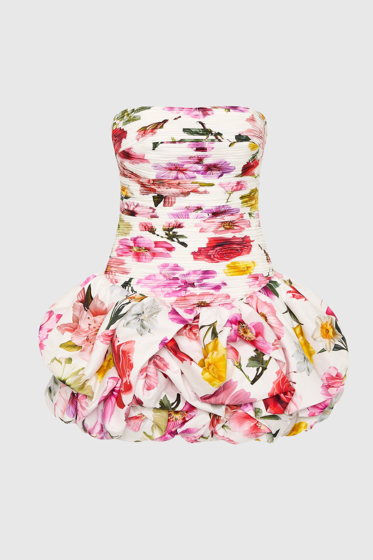 Coleka Floral Print Strapless Ruched Mini Dress - Floral pink