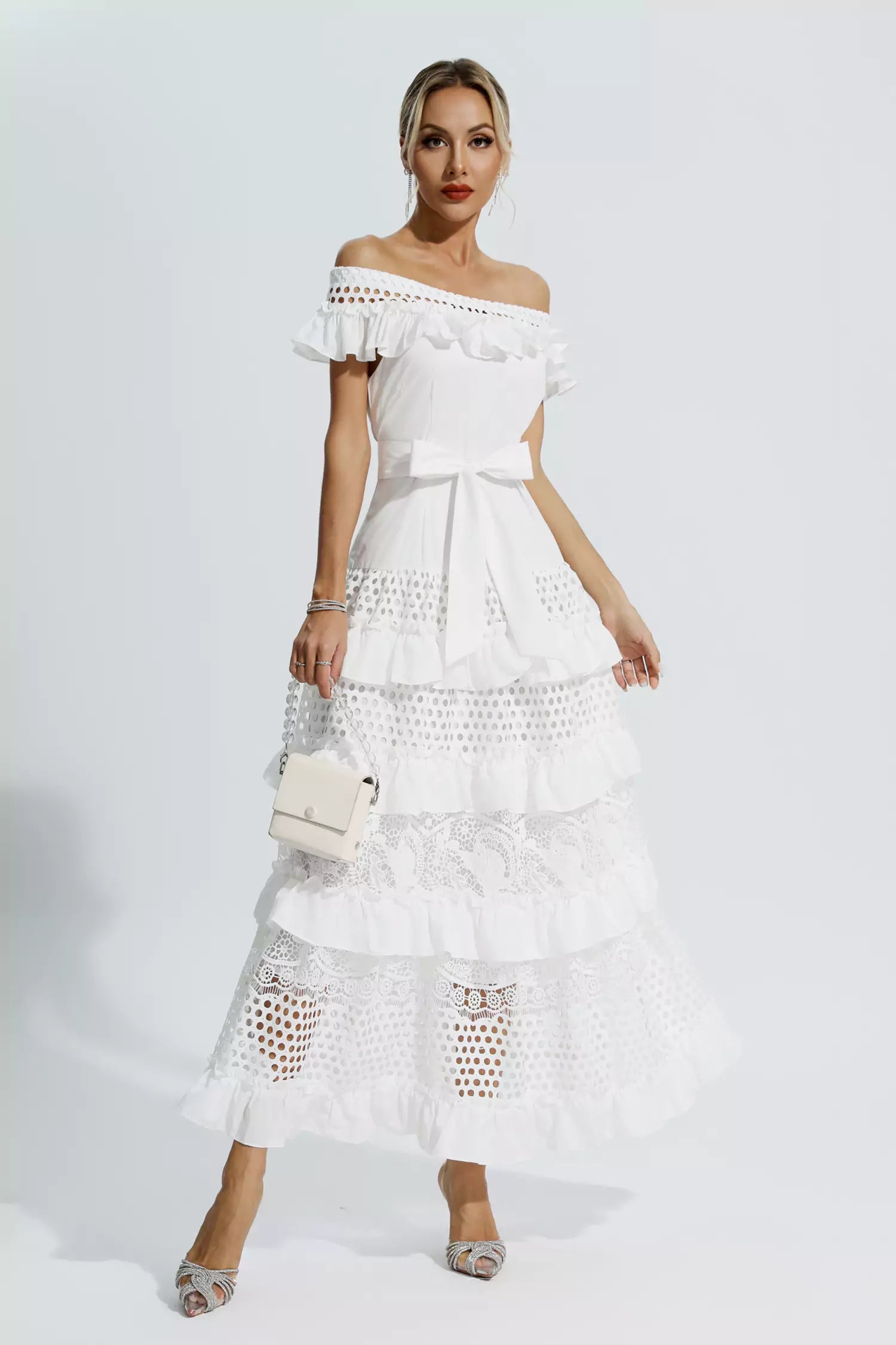 Mirabeau White Cut-out Lace Maxi Dress