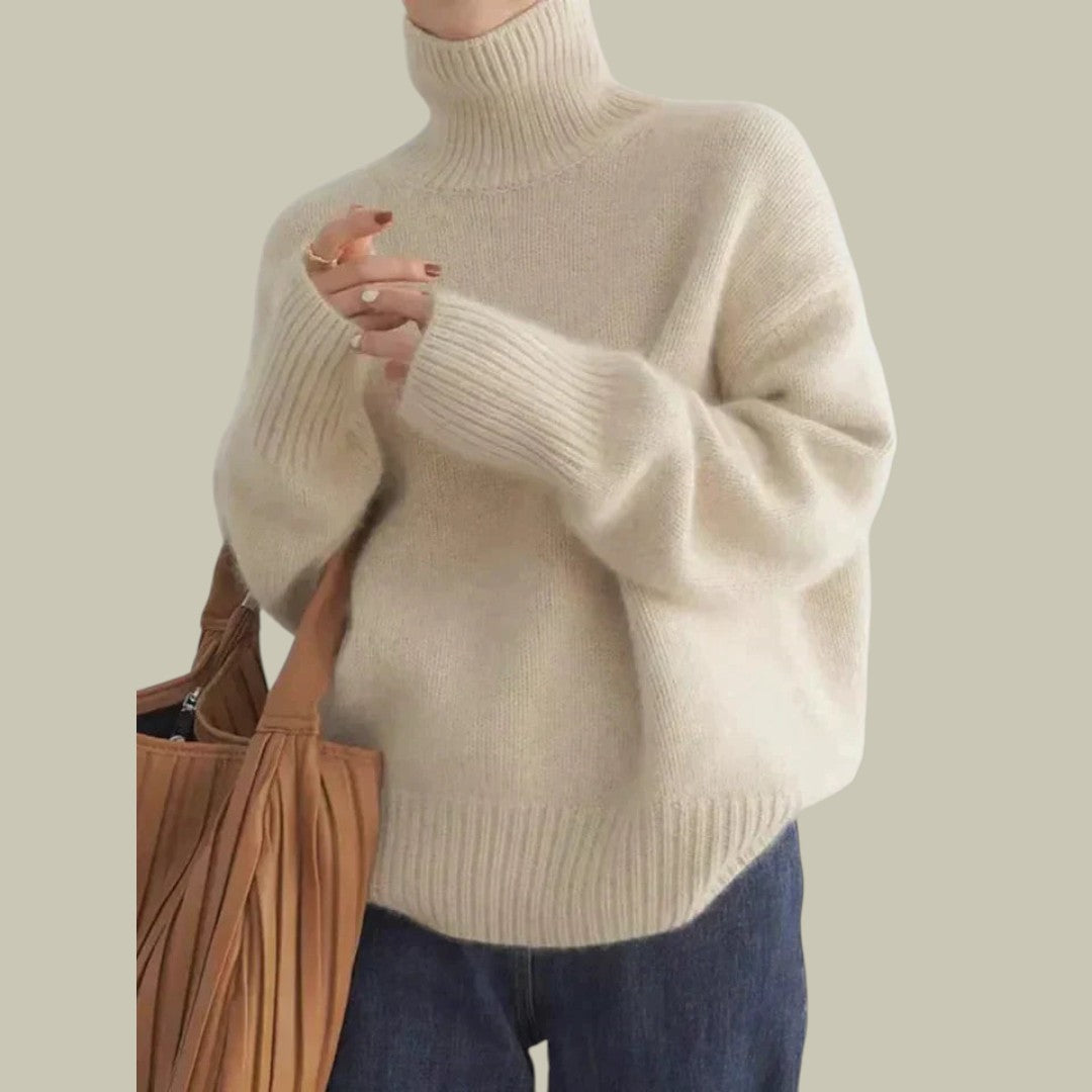| Women’s High Neck Relaxed Fit Merino Wool Sweater