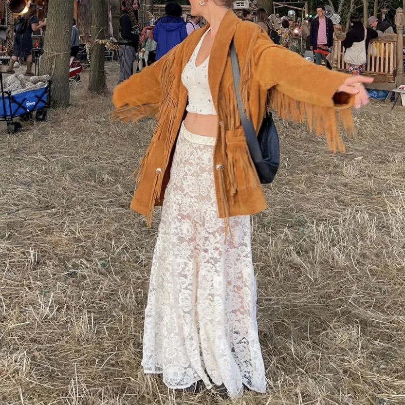 Y2K Vintage Floral Lace Sheer High Waist Skirt