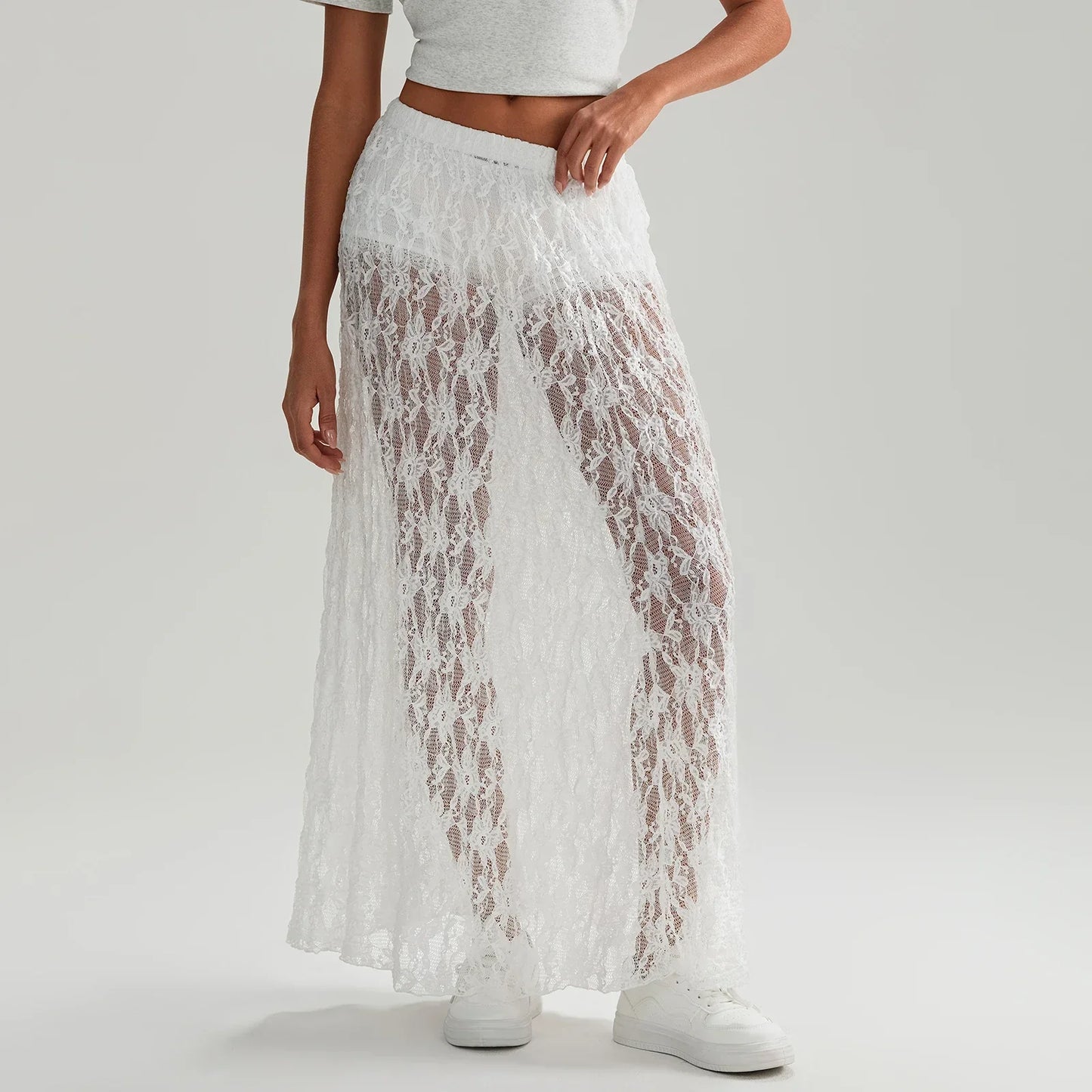 Beachwear Floral Lace Lotus Edge Perspective Long Skirt