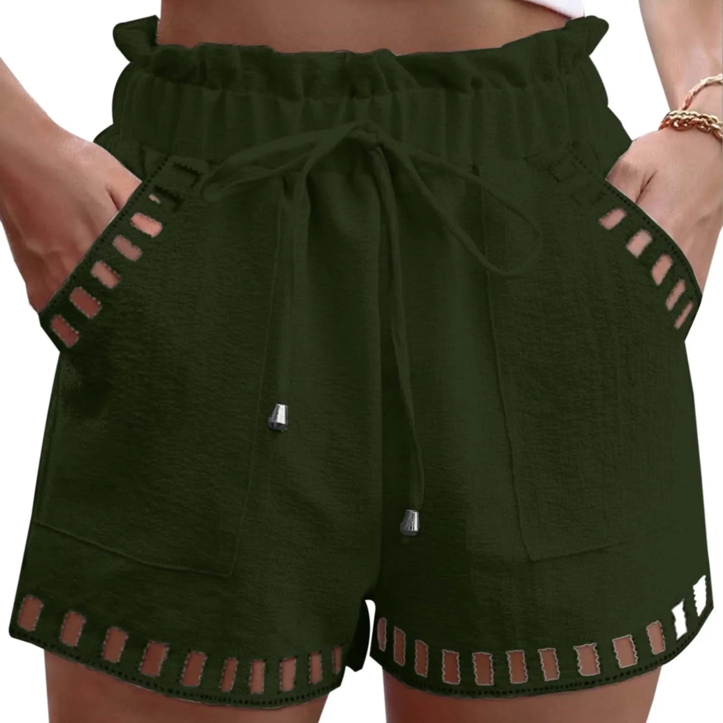 Cotton Linen HolLow-Out Beach Short