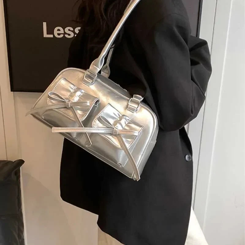 PU Leather Bow Shoulder Handbag