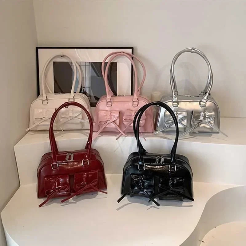 PU Leather Bow Shoulder Handbag