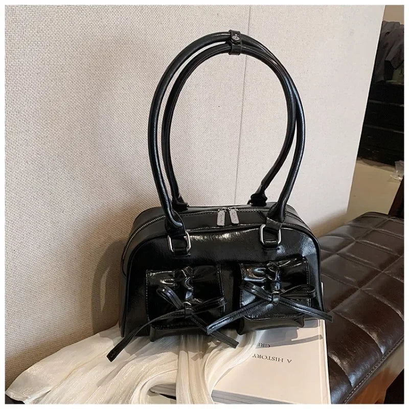 PU Leather Bow Shoulder Handbag