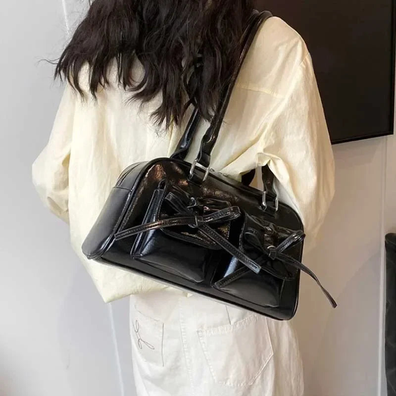 PU Leather Bow Shoulder Handbag