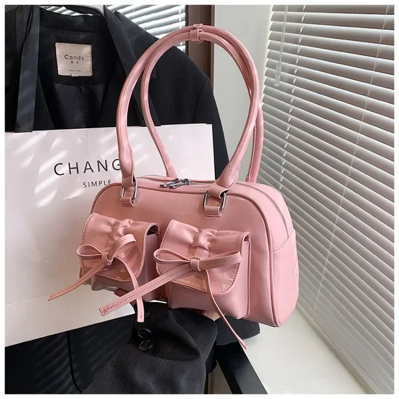 PU Leather Bow Shoulder Handbag