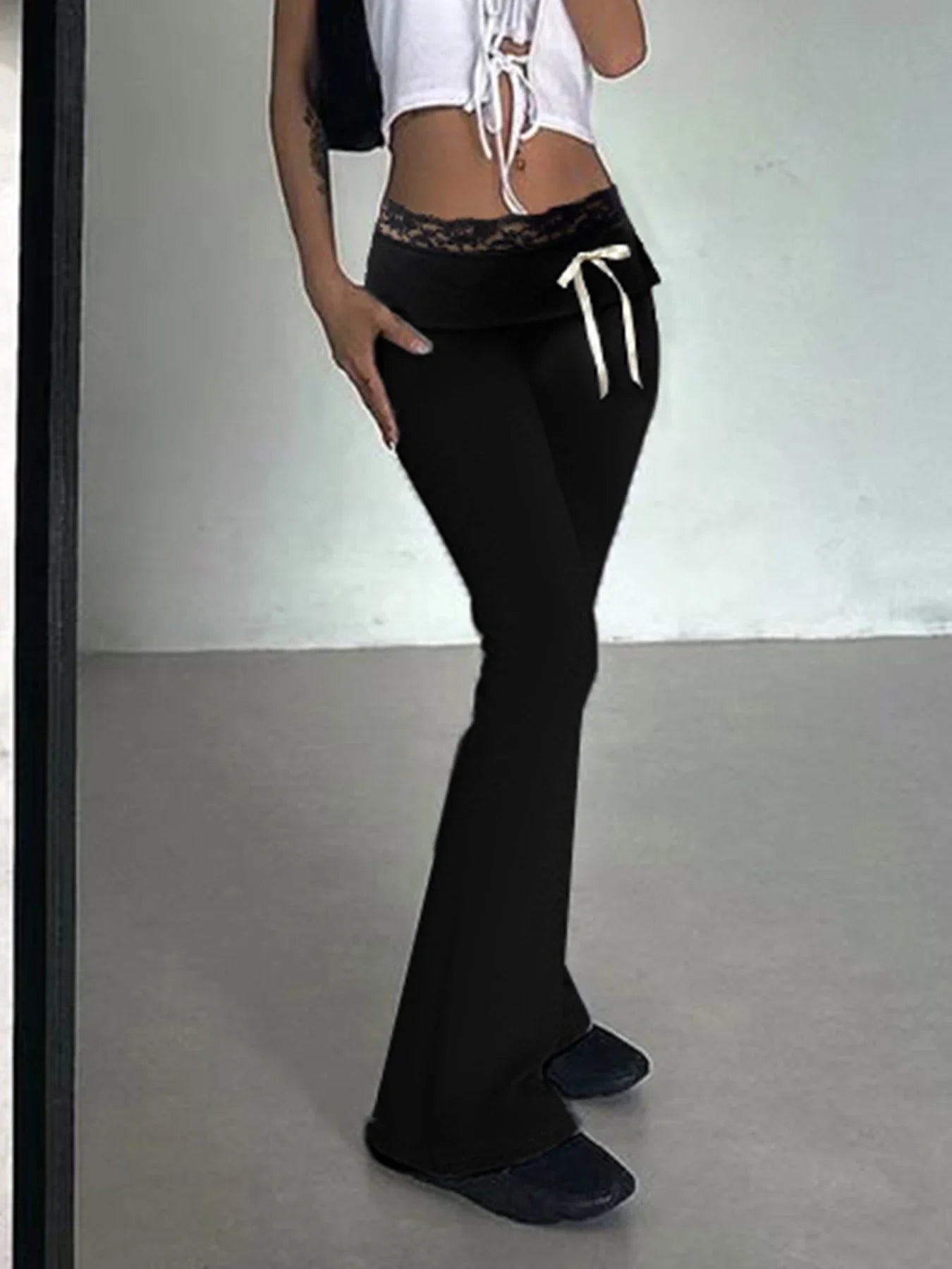 Lace Patchwork Bow Straight Y2K Fashion Pant