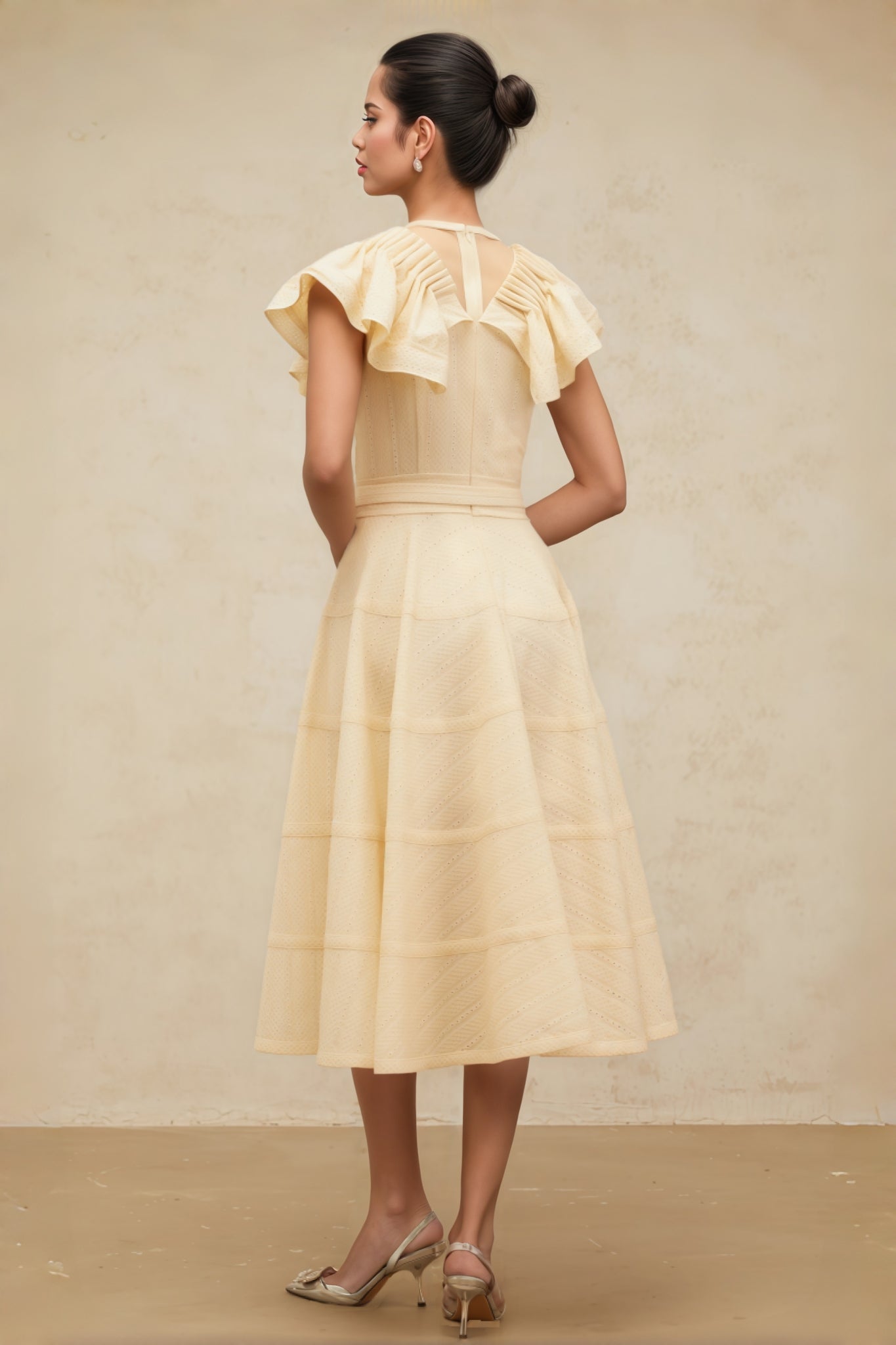 Bren Ruffle V-Neck Midi Dress