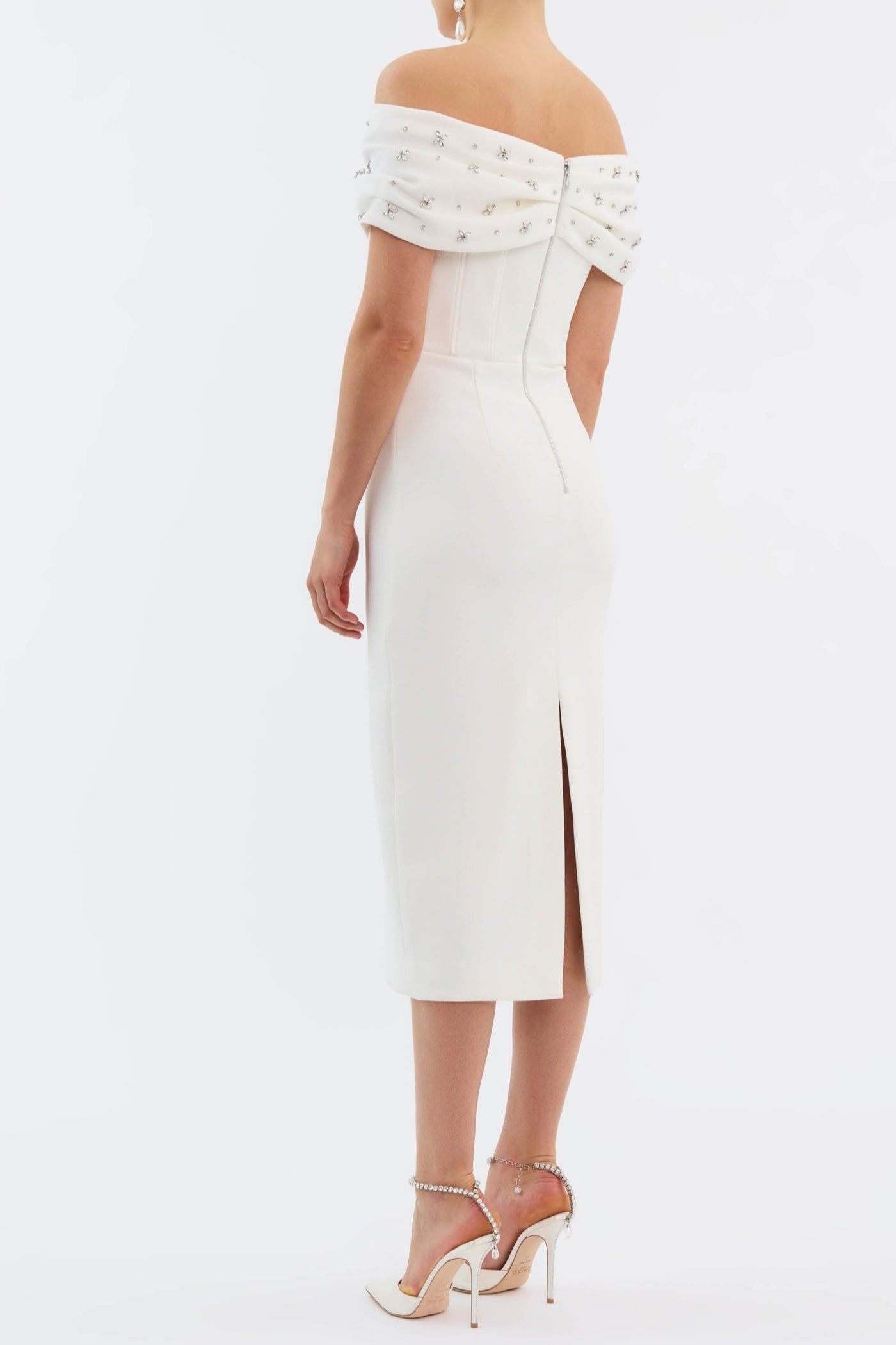 Dacre Off Shoulder Crystal Embellished Midi Dress