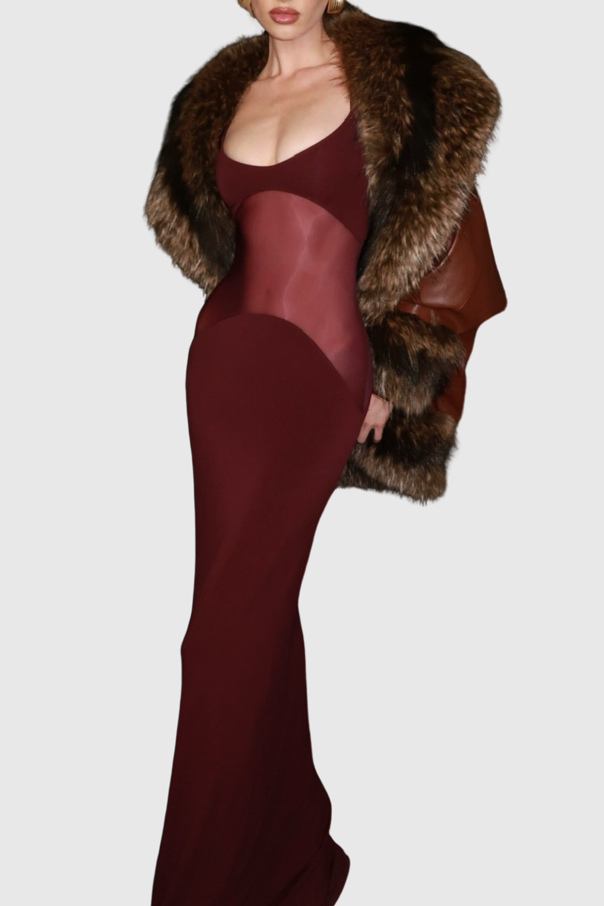 Dajoa Mesh Curve Maxi Dress - Wine