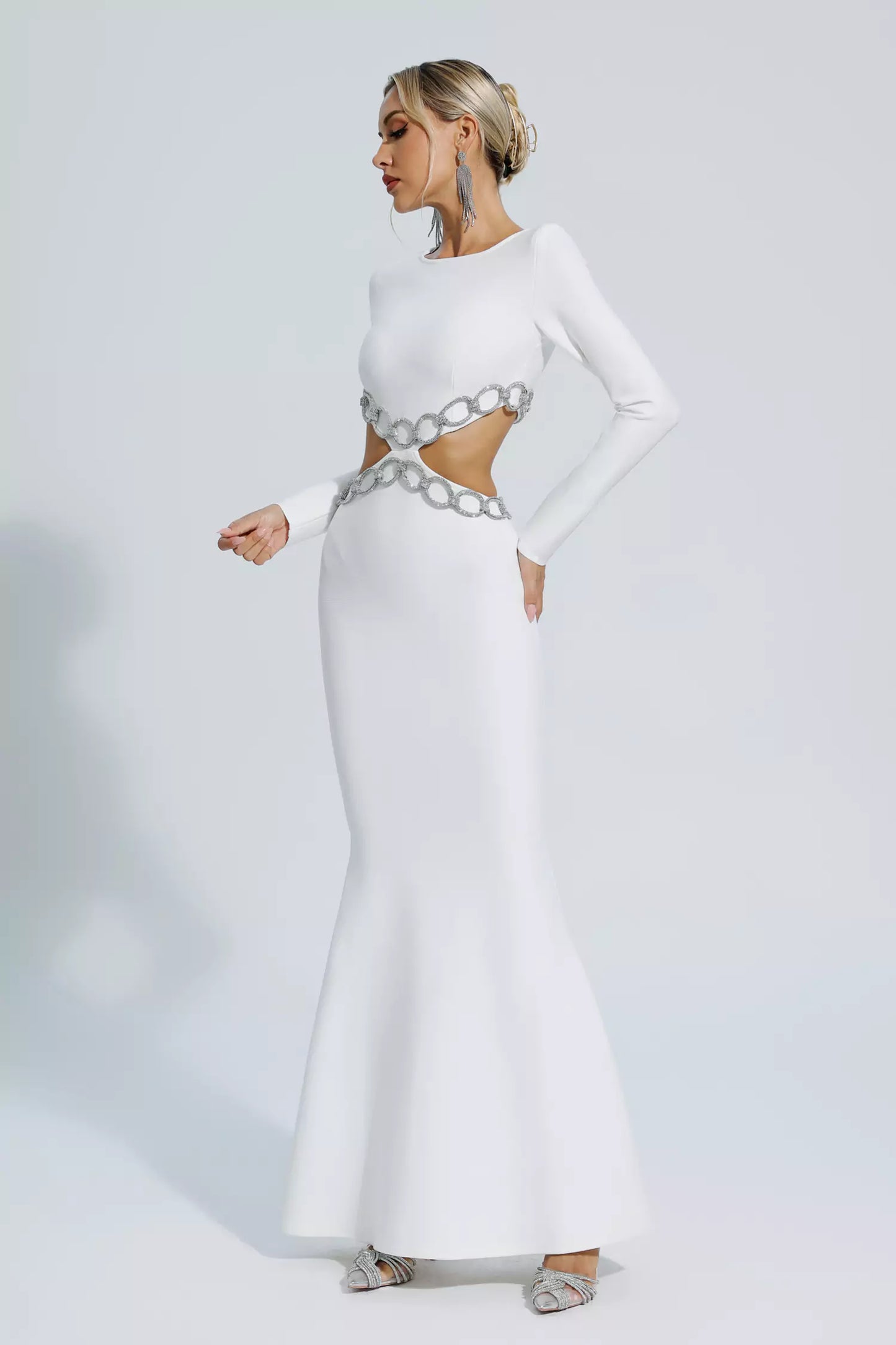 Janelle White Cut Out Long Sleeve Bandage Dress