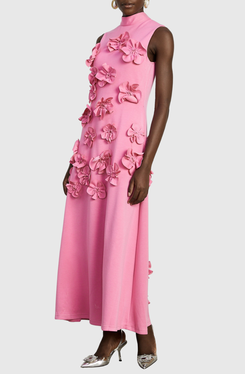 Dekeda Floral Appliqué Bow-tie Sleeveless Maxi Dress