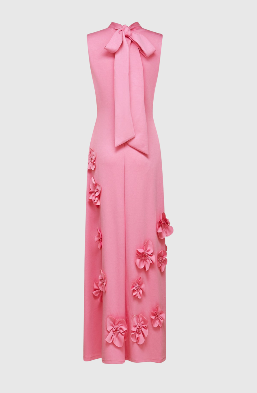 Dekeda Floral Appliqué Bow-tie Sleeveless Maxi Dress